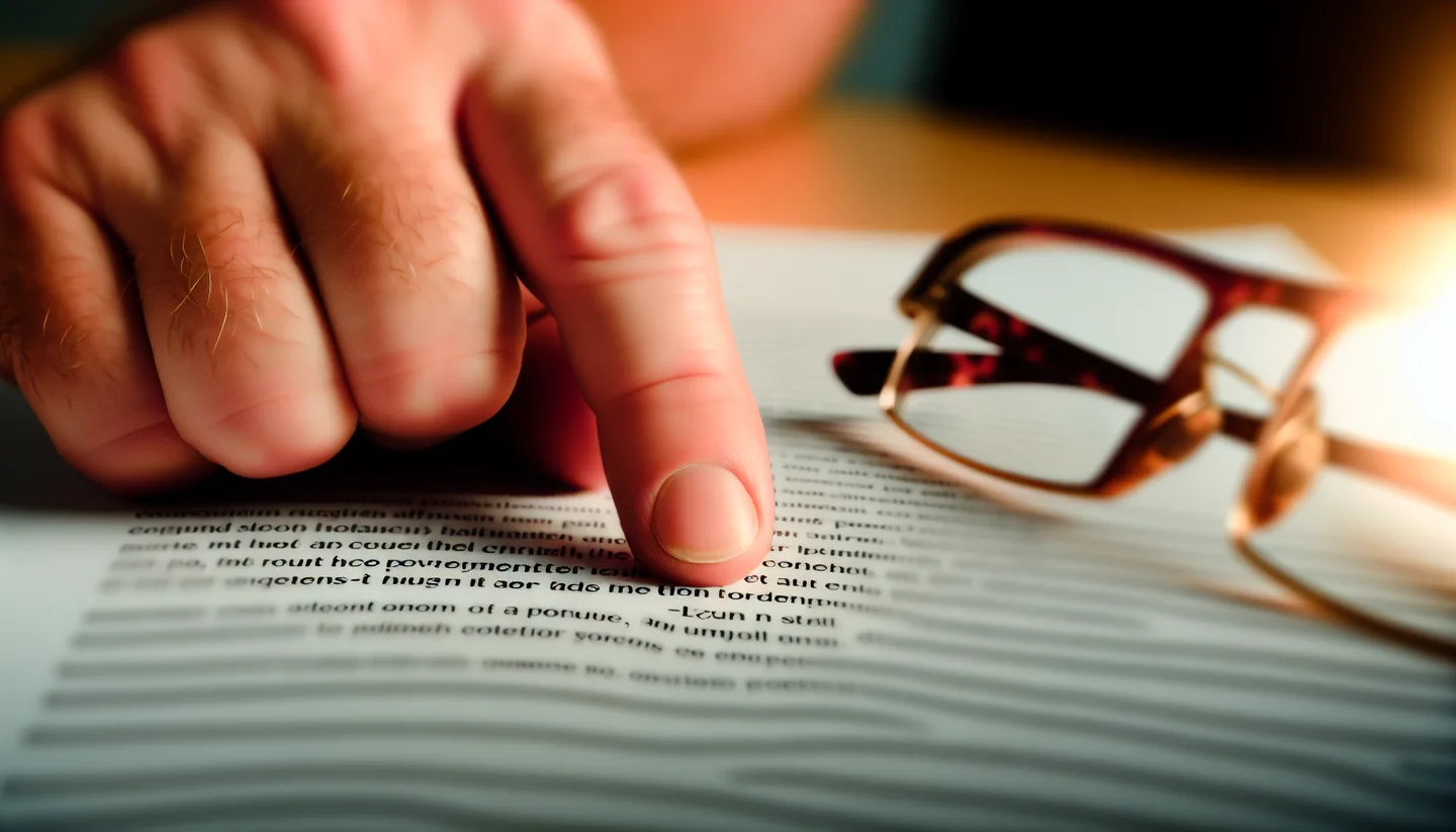Hand pointing to a clause on a real estate contract