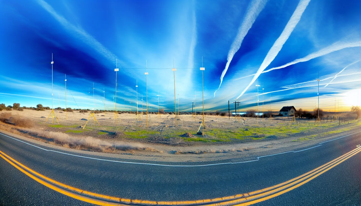 Rural California property with survey stakes along a county road