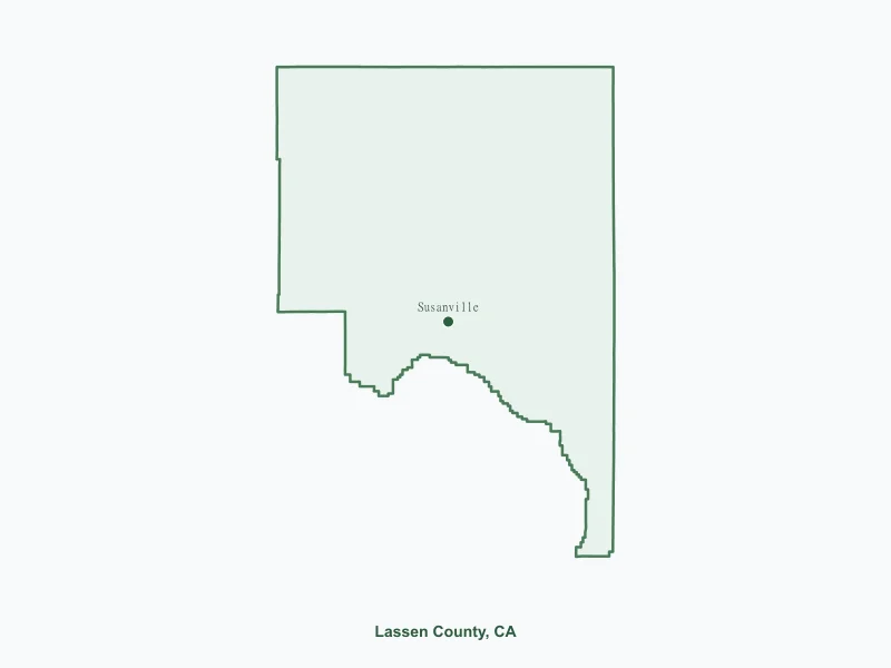 Map of Lassen County, CA showing major cities