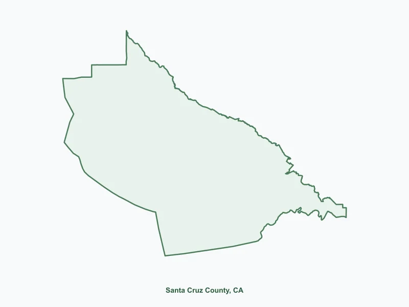 Map of Santa Cruz County, CA showing major cities
