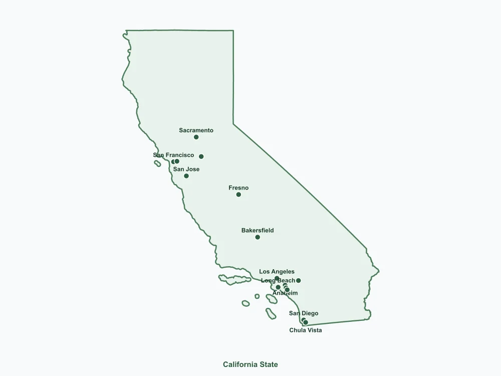 Map of California State showing major cities